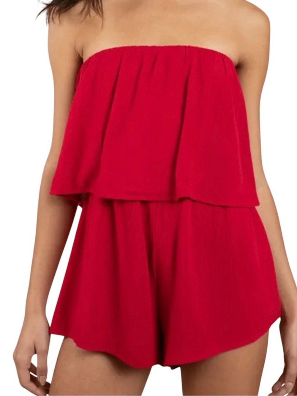Tobi Red Strapless Tiered Modal Blend Breathable Romper Jumpsuit Travel Beach M